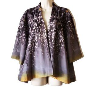 Anthropologie Beth Cropped Jacket L Engineered Floral Sunset Print
